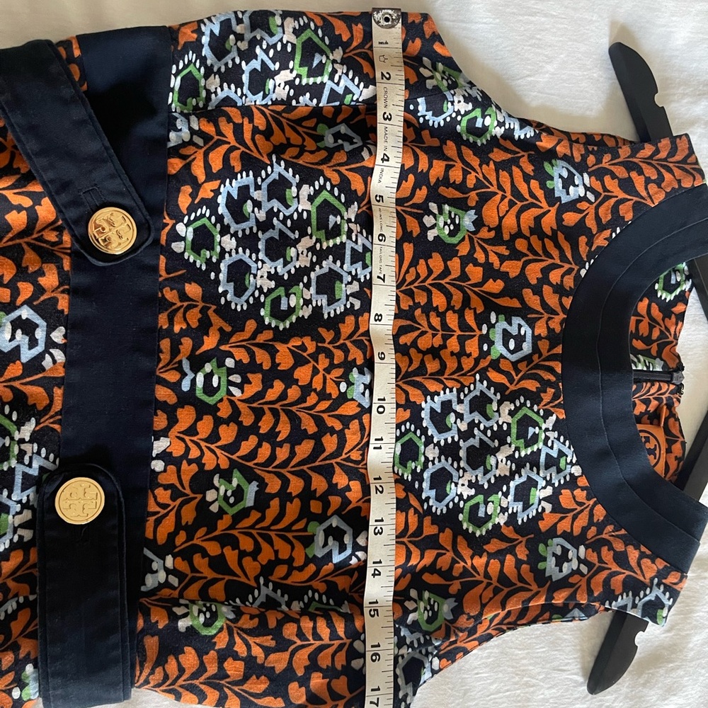 Tory Burch Orange Floral Sleeveless Mini Dress with Black Waistband - Picture 10 of 10